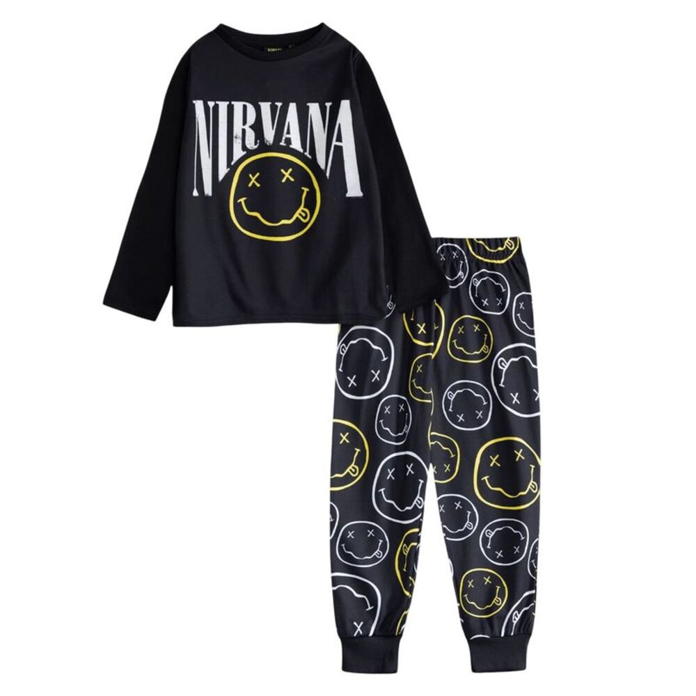 Nirvana Childrens/Kids Logo Long-Sleeved Long Pyjama Set / Black
